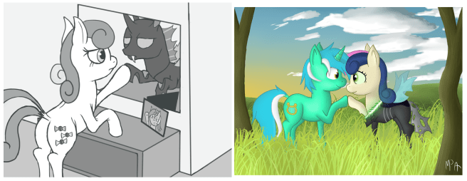 This is the extent of Bon Bon changeling art I could find.