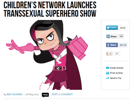 despite the hero not being transgendered and the humor mostly coming from making fun of the overtly feminized costumes worn by female superheroes. But whatever.