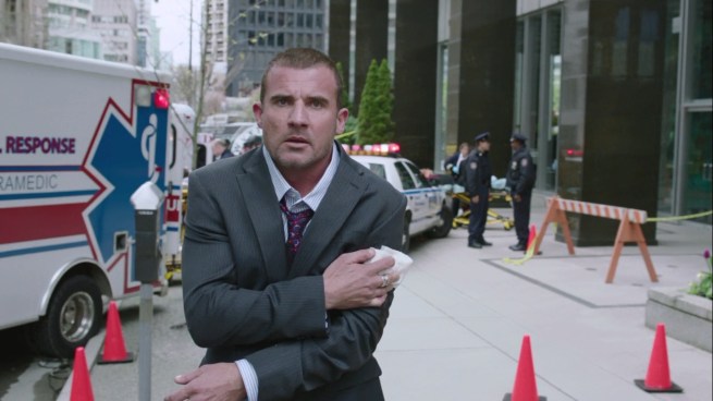 “Hey Joe.  You think the burly dude over there might have something to do with it?”     “Him?  Nah.”