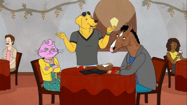 “Hey Bojack!  How’s it going?  Mind if I completely ignore what you’re saying and do things that are blatantly awkward, and then acknowledge how awkward I’m being without explaining why I’m acting this way?”     “Actually, I would mind.”    “AWKWARD!!!!!!”