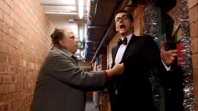 “Because I can’t be mad at my idiot nephew, I’m gonna blame YOU for him kidnapping the kids!!”     “Lady, I only ever say this once.  NO ONE touches my fucking suit and gets away with it.  SECURITY!!!”