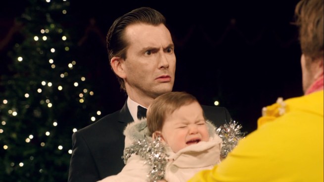 “Oh there you are Mr. Peterson!”    “Do I know you?”     “That’s funny!  It’s like your pretending to be your famous twin brother who’s also at this place!  Anyway, here’s the baby!”