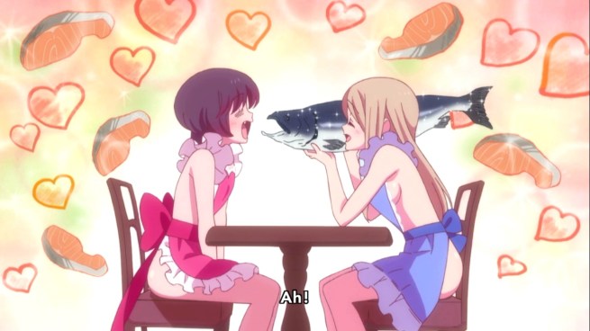 “Thank you for the spaghettios!  Here’s a nice fish for you!”     “YAY!!!”