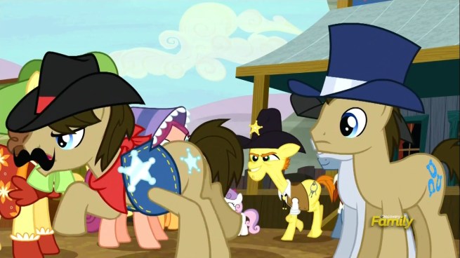 Wait, am I the only one who noticed that two of the law men are wearing black hats!?  THAT’S NOT HOW WESTERNS WORK!!