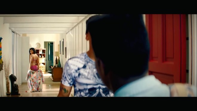 Spoiler Alert: She’s not wearing that kind of underwear in the movie and she’s not wearing a bra at all.