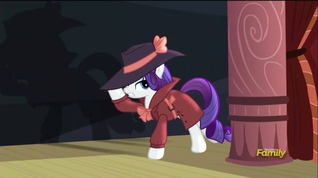 “When I saw her trembling before the very people she idolized, I knew that the rainbow maned gal was in dire need of my services. After all; justice is blind, even to something that gaudy.”