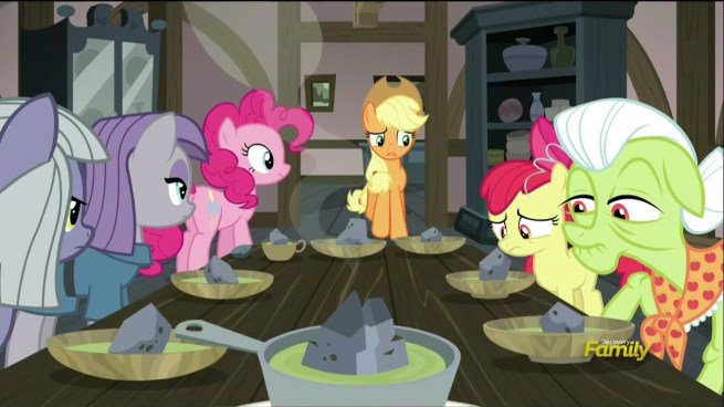 “Is it a family recipe?” “No. It’s rocks in boiling water. Just eat it.”